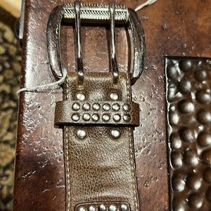 Super nice, heavy, brown, large buckled belt, designer